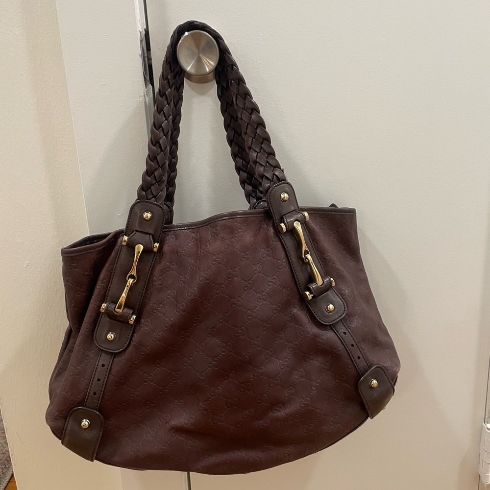Gucci Brown Braided Leather Shoulder Bag